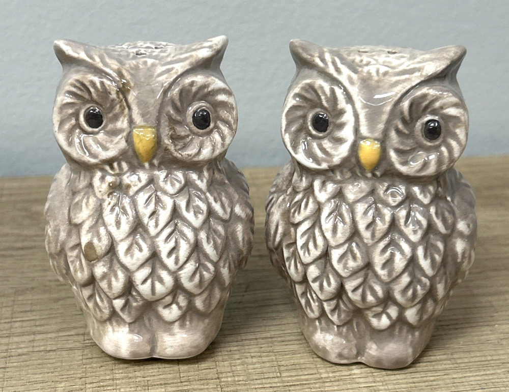 Ceramic Owl Salt And Pepper Shaker Set With Stoppers Brown